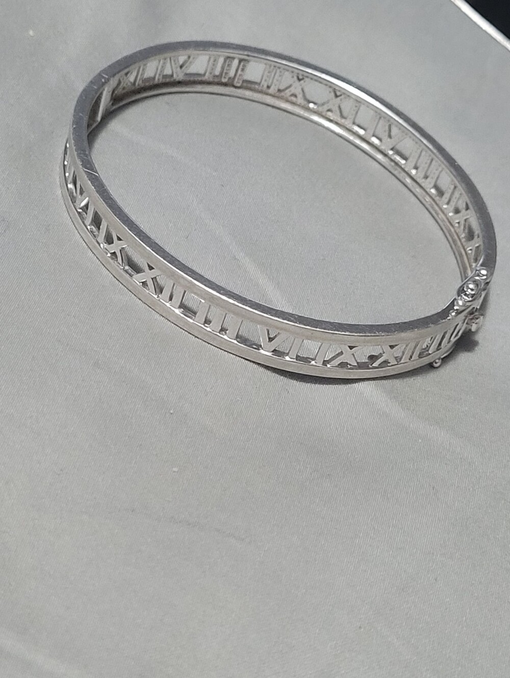 Classic Roman Numeral Sterling Silver Bangle Bracelet - Women's Jewelry